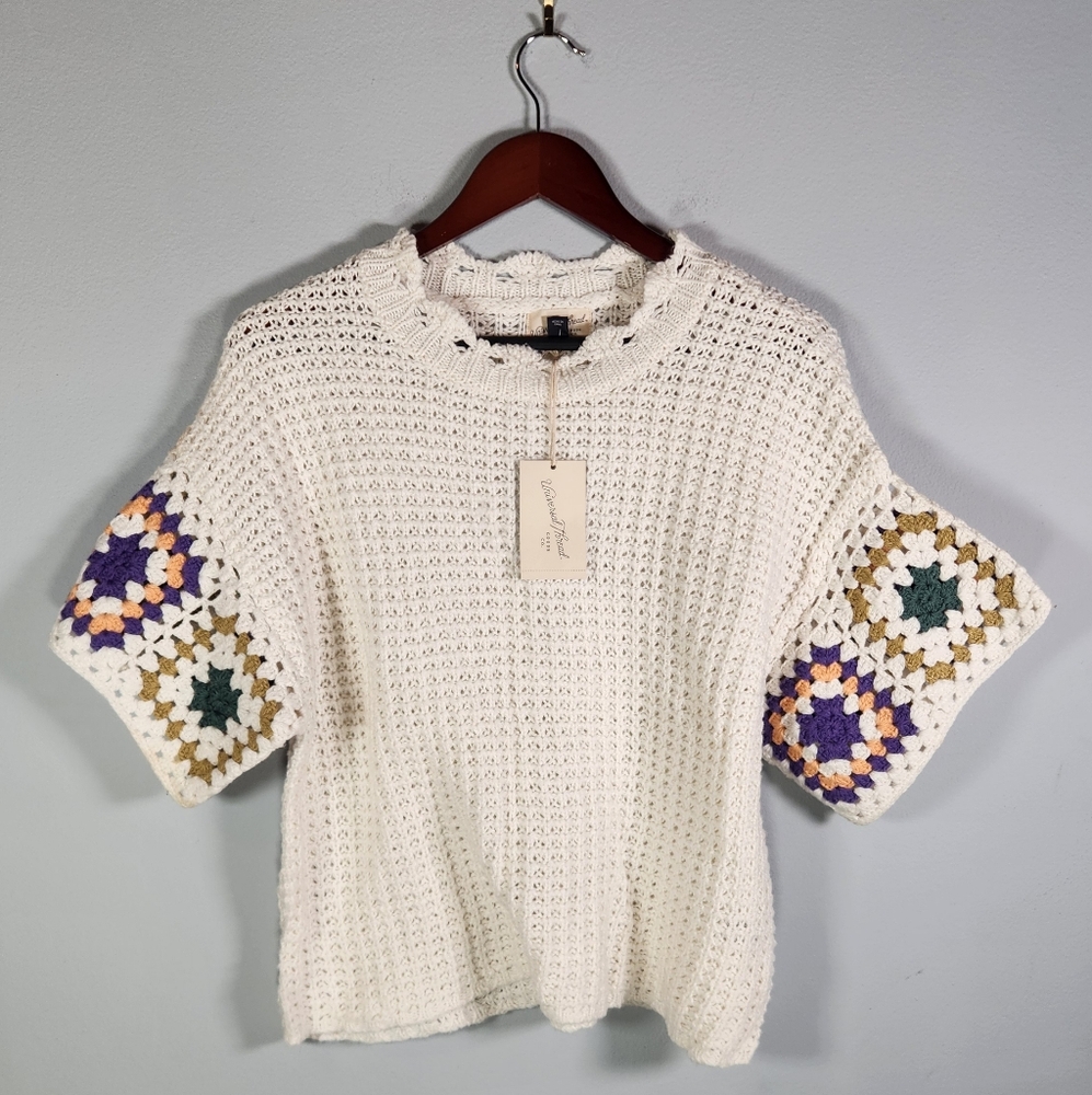 Universal Thread Short Sleeve Crewneck Crochet Pullover Sweater Size L